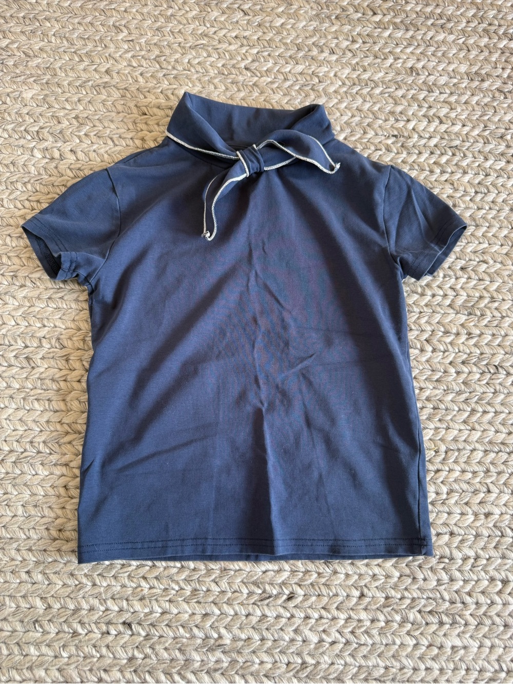 Misha And Puff Navy Short Sleeve Top with Neck Tie